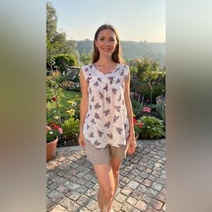 LOFT White and Purple Floral Blouse